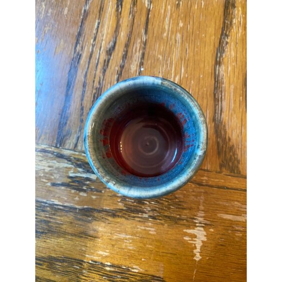 Handmade Ceramic Glazed Miniature Vase With Red & Blue Drip Design - Picture 2 of 4